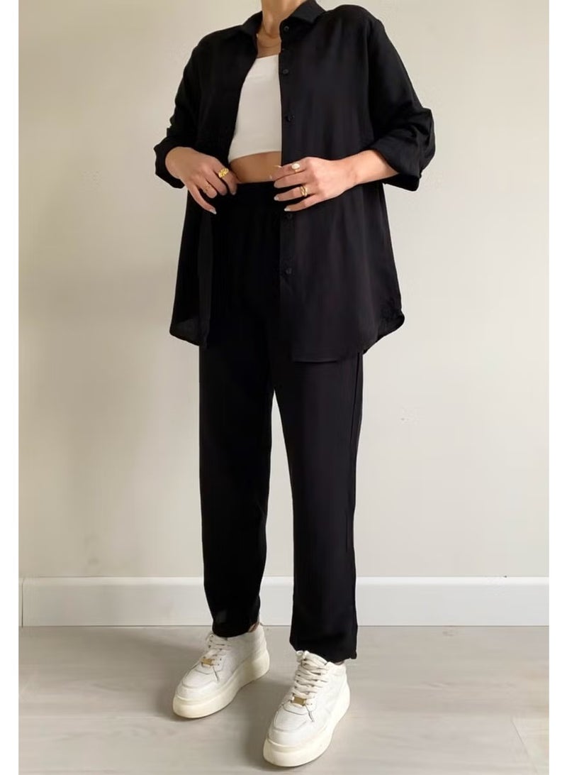 Barbora Linen Casual Two Piece Suit Pants Shirt LN21SIYAH14 - Image 3